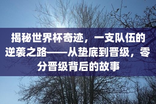 揭秘世界杯奇迹，一支队伍的逆袭之路——从垫底到晋级，零分晋级背后的故事