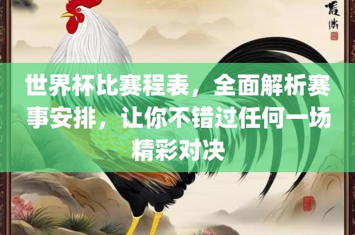 世界杯比赛程表，全面解析赛事安排，让你不错过任何一场精彩对决