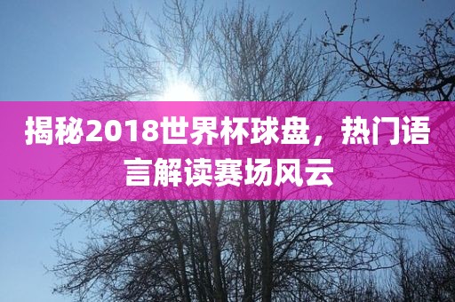 揭秘2018世界杯球盘，热门语言解读赛场风云