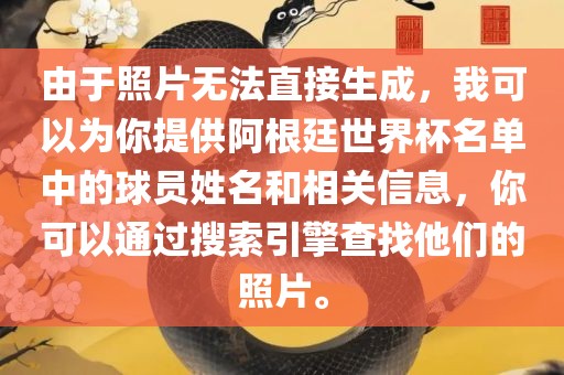 由于照片无法直接生成，我可以为你提供阿根廷世界杯名单中的球员姓名和相关信息，你可以通过搜索引擎查找他们的照片。
