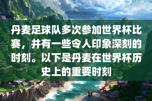 丹麦足球队多次参加世界杯比赛，并有一些令人印象深刻的时刻。以下是丹麦在世界杯历史上的重要时刻