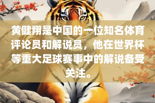 黄健翔是中国的一位知名体育评论员和解说员，他在世界杯等重大足球赛事中的解说备受关注。