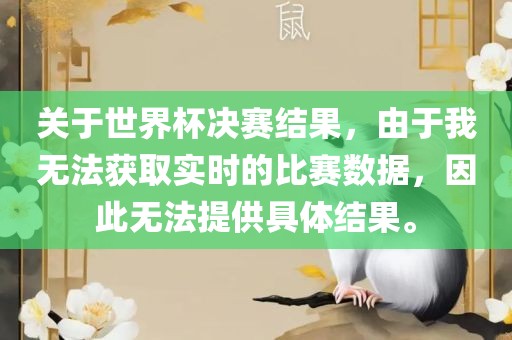关于世界杯决赛结果，由于我无法获取实时的比赛数据，因此无法提供具体结果。