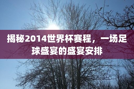 揭秘2014世界杯赛程，一场足球盛宴的盛宴安排