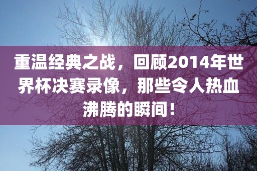 重温经典之战，回顾2014年世界杯决赛录像，那些令人热血沸腾的瞬间！