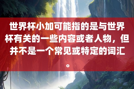 世界杯小加可能指的是与世界杯有关的一些内容或者人物，但并不是一个常见或特定的词汇。